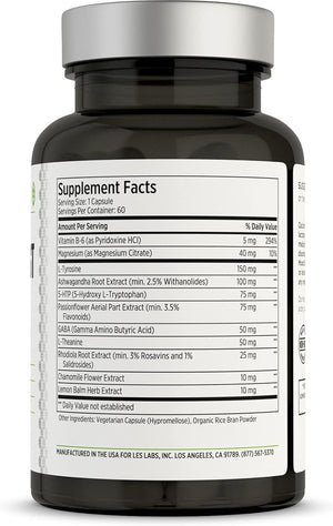 LES Labs Mood Boost ? Stress Relief Mood Support Deep Relaxation &amp Better Sleep ? 5-HTP Ashwagandha Rhodiola Rosea Magnesium L-Theanine &amp GABA ? Non-GMO Supplement ? 60 Capsules