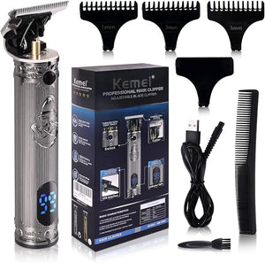 KEMEI Professional Hair Clippers for Men Pro Li Grooming Beard Trimmer Shavers Close Cutting Salon Cordless Rechargeable Quiet KM-700H Silvery