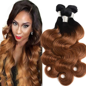 Ombre Human Hair Bundles 1b/30 Brazilian Two Tone Ombre Body Wave 3 Bundles 14 16 18inch 100% Unprocessed Virgin Human Hair Bundles Weaves Extensions for Women