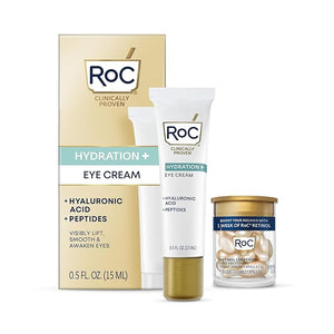 RoC Multi Correxion Hyaluronic Acid Anti Aging Under Eye Cream for Puffiness &amp Dark Circles (.5 OZ) + RoC Retinol Capsules (7 CT) Skin Care Routine Fragrance &amp Paraben Free for Women and Men