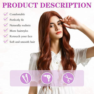 Wavy Wigs Human Hair Mixed Synthetic for Women Long Curly Ombre Black to Pink Middle Part No Lace Daily Cosplay Party