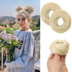 Hair Buns, 2 PCS Synthetic Mini Rubber Band Hair Bun Extensions - Ideal Messy Updo Wig Accessories for Daily Use Hair Buns Hair Piece(Bright gold)