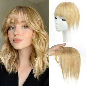 Hair Toppers for Women Dark Blonde# Clip in Real Human Hair Toppers Straight with Bangs Silk Base(27# 12Inch)