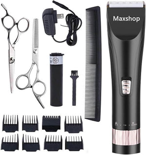 Maxshop Professional Hair Clippers for Men and Babies Quiet Clippers Cordless Haircut kit with Charging Dock 8 Comb Guides 2 Scissors1 Hair Comb Self Hair Cutting System (Black)