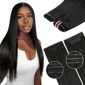 Lashey Invisi Edge &amp Seamless Clip in Hair Extensions Human Hair 18 Inch 130g 9pcs(5pcs Invisi Edge&amp 4pcs Seamless) Real Virgin Human Hair Extensions Natural Black Straight Hair