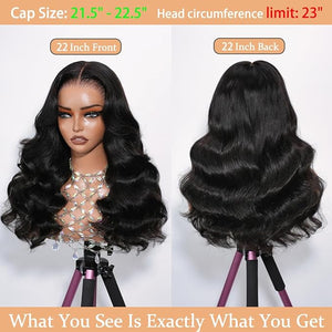 ShowJarlly Small Cap 9x6 Body Wave Lace Front Wigs Human Hair 200% Density Wear and Go Glueless Wigs Human Hair Pre Cut Closure Wig Human Hair for Black Women Natural Black 24 Inch (21.5 - 22.5)