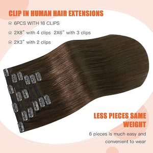 Medium Brown Hair Extensions Real Human Hair Clip ins for Women, 70g 7pcs 12inch,Soft &amp; Natural Straight Double Weft for Women #4 Chocolate Brown Human Hair Extensions