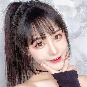 Mini Fringe French Bang Wig - Straight Clip in Forehead Topper 3D Toppers Synthetic Fiber Hairpiece