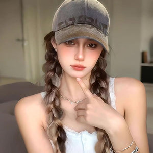 Baseball Cap with Attached Synthetic Wig Blonde Highlight Natural Straight Hair 24 Inches Long Women's Fashion Casual Wear