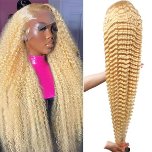 HC 40 Inch 613 Lace Front Wig Human Hair 13x6 Blonde Wig Deep Wave HD Transparent Lace Front Wigs Human Hair 200% Density Pre Plucked Lace Frontal Wig for Women Natural And Confident Style