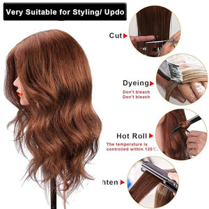 Mannequin Head with Human Hair 18 inch Mannequin Head with Tripod Stand Real Hair Cosmetology Makeup Hairdressing Training Head with Wig Stand Tripod Doll Head for Hair Styling Training with Table