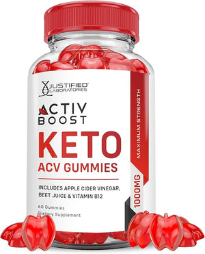 Justified Laboratories Activboost Keto 1000MG Apple Cider Vinegar Activ Boost Formulated with Pomegranate Beet Juice Powder B12 Vegan Non GMO 60 Gummies