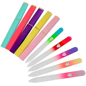 Bona Fide Beauty Czech Glass Nail File Set with Hard Cases 5 Pack Reusable Crystal Etched Fingernail Files