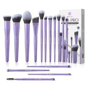 EIGSHOW Makeup Brushes Set 15Pcs Professional Make Up Brush with Silver Ion Bristles for Foundation Powder Blush Highlighter Concealer Eyeshadow Eyeliner Travel Gift Set (Matte Purple)