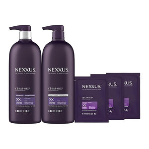 Nexxus Keraphix Shampoo and Conditioner - Damaged Hair Treatment System with Keratin Protein and Black Rice, 2 Count &amp; 3 Repair Masks Treatment, 33.8 oz, 1.5 oz, 3 Count, 5 Count ( Pack of 1)