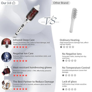 Infrared Bounce Brush Heated Thermal Round Brush with Negative Ion Technology 8 Heat Settings for Blowout Look with Hair Care Oil Straightening &amp Curling 1.65 Barrel for All Hair Types White