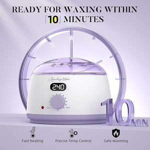 LANSLEYWAX Digital Waxing Kit for Women Men - Purple Waxing Machine with 39 Accessories - Hard Wax Kit for Arms Legs Brazilian Bikini Facial Sensitive Skin Wax Warmer Hair Removal for Home/Salon Use