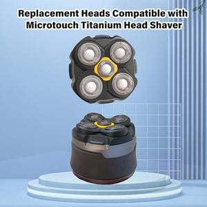 Replacement Heads Compatible with Microtouch Titanium Electric Head Shaver Titanium Razor Replacement Blades For Micro touch Head Shaver Hypoallergenic Hair Clippers Blades For Bald Men - 4 Pack