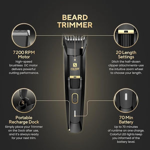 Men's Beard Trimmer - All-in-One Trimmer with Precision Dial - Premium Facial Hair Groomer - Adjustable 20 Length Setting USB Recharge Dock Cordless Waterproof Wet/Dry Clipper