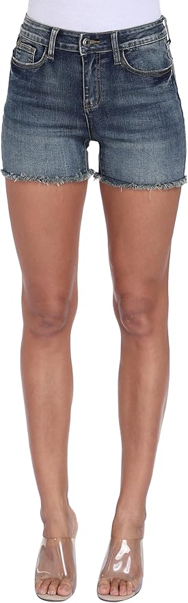 Mid Rise Denim Stretchy Jean Shorts for Women