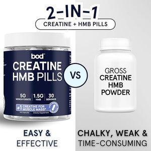 BOD Creatine HMB Capsules Creatine Monohydrate Powder with HMB for Muscle Growth Increased Strength Energy and Performance - No Bloat No Load Unflavored Vegan 150 Capsules 30 SVG