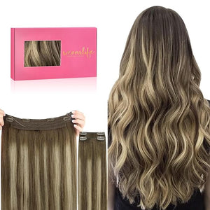 WENNALIFE Wire Hair Extensions(Increase 50% Lifespan) Real Human Hair 20 inch 140g Balayage Chocolate Brown to Honey Blonde Remy Hair Invisible Transparent Wire Fish Line Straight Reusable Natural