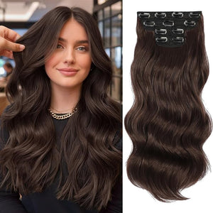 Vigorous Clip in Hair Extensions 20Inch Light Brown Hair Extensions Clip Ins 4Pcs Long Wavy Soft Synthetic Hairpieces for Women