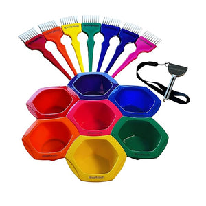 Professional Salon Hair Dye &amp Coloring Brush and Tint Bowl Set 7 Rainbow Application Brushes and Mixing Bowls