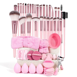 Makeup Brush Set 51 Pcs Makeup Tool Set Premium Synthetic Foundation Powder Concealers Eye shadows Blush Makeup Brushes (Pink 51 Piece Set)