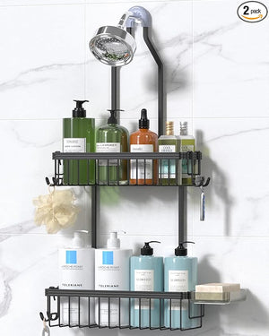 YASONIC Shower Caddy Hanging Never Rust Shower Organizer Hanging Aluminum Shower Racks for Inside Shower with Hooks for Razor Bathroom Organizers and Storage with Soap Holder Black