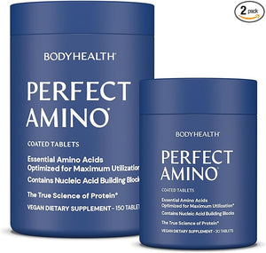 BodyHealth PerfectAmino Easy to Swallow Tablets Essential Amino Acids Supplement with BCAAs Vegan Protein for Pre/Post Workout &amp Muscle Recovery with Lysine Tryptophan Leucine (36 Servings)