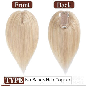 SEGO Real Human Hair Topper for Women without Bangs Hair Topper with Anti-Slip Clips (16 Inches Ash Blonde Mix Bleach Blonde)
