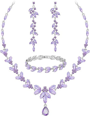 Wedding Jewelry Sets for Bride Bridesmaid Bridal Jewelry Set for Women Wedding Crystal Necklace Earrings Bracelet Set for Party Prom Jewelry