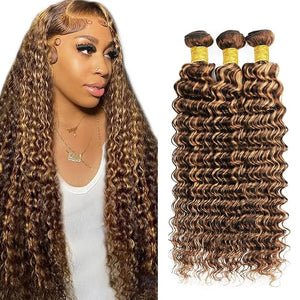 P427 Honey Blonde Human Hair Bundles Deep Wave Bundles 26 28 30 Inch Unprocessed Brazilian Virgin Remy Hair 3 Bundle Blonde Deep Wave Bundle Human Hair Extensions