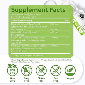 Intestinal Fortitude AI-5 - Digestive Herbal Capsule Supplement w/CurcuWIN, Turmeric, Curcumin, Boswellia Serrata, Ginger Root &amp; EGCG Green Tea for Gut &amp; DigestiveHealth Support, Non-GMO, Dair