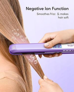 Wavytalk Pro Flat Iron Hair Straightener 100% Pure Titanium Flat Iron for Easy Glide Straightener and Curler for All Hairstyles Dual Voltage (Purple)