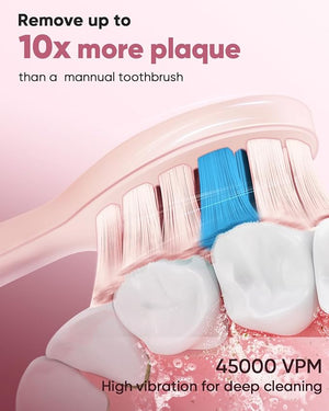 MySmile DY156 Electric Toothbrush for Adults Rechargeable Sonic Battery Toothbrush Portable with 3 Brush Heads 2 Mins 5 Modes Smart Timer 45000VPM One Charge for 60 Days - Pink