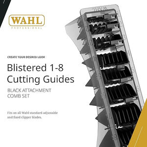Wahl Professional Blistered 1-8 Cutting Guides Black Clipper Guard Attachments Durable and Easy to Use