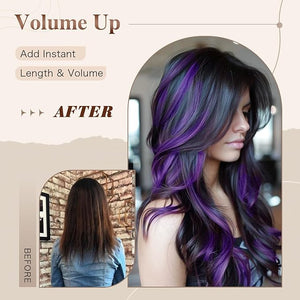 Highlight Dark Purple Wigs for Women Long Black Mixd Dark Purple Highlight Layered Wavy Wig With Cuntain Bangs for Black White Women Synthetic Ombre Layered Long Curly Wave for Daily Party Use 24inch