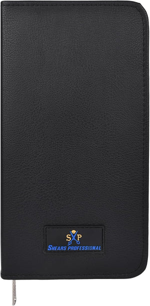 Leather 5 Scissor &amp Shear Storage Case for Hairstylist - Hairdresser -Scissor Holder Perfect for home-saloon use (Black)