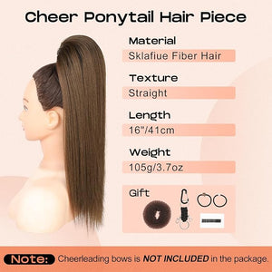 SEIKEA Ponytail Extension Cheer Ponytail Hair Piece 16 Cheerleader Straight Ponytail Hairpiece Mocha Melt for Cheerleader Competition Dance