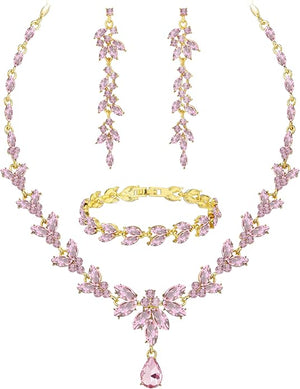 Wedding Jewelry Sets for Bride Bridesmaid Bridal Jewelry Set for Women Wedding Crystal Necklace Earrings Bracelet Set for Party Prom Jewelry