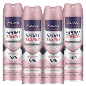 ABOVE Sport Energy - 48 Hours Antiperspirant Deodorant Set for Women - Floral Fragrance - Dry Spray Protects Against Sweat and Body Odor - Delivers Instant Freshness - Stain and Alcohol Free - 4 pc
