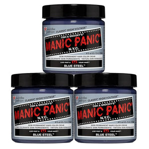 MANIC PANIC Classic Blue Steel Semi Permanent Hair Color - Cool Silver Hair Dye for Women &amp Men That Lasts 4-6 Weeks - Vegan Ammonia &amp Cruelty-Free - Create &amp Mix Custom Shades (4oz / 3pk