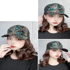 Women's Hat wig Duck Tongue hat collarbone Hair Straight hair inner Buckle wig Baseball Cap Sun Hat Wave Curly Hair