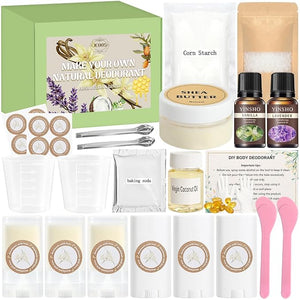 JCOOS Deodorant Making Kit DIY Deodorant Kit Aluminum Free Antiperspirant for Women and Men Shea Butter Coconut Oil Baking Soda Vanilla &amp Lavender Essential Oils Containers Sweat &amp Odor