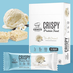 Genius Gourmet Crispy Protein Treat Vanilla Dream Keto Snack Low Carb Low Sugar &amp Gluten Free Protein Snacks for Adults 10G of Whey Protein per Protein Bar 5 Net Carbs On The Go Snack 10