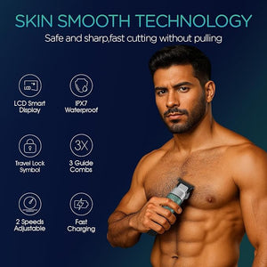 VOYOR Body Hair Trimmer for MenElectric RazorVersatile Groin &amp Body TrimmerWaterproof and Cordless ShaverManscaper for MenUSB-C Charging GroomerCeramic Blade Razor Male Grooming HT310 (Green