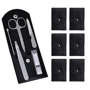 6 Sets Pack Travel Manicure Set Professional Nail Clipper Kit-5 Pieces Stainless Steel Manicure Kit Women Men Grooming kit With Nail Care Tools Beauty Scissors Tweezers (Silver Black)