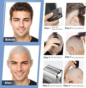 PRITECH Foil and Bald Shavers 2 in 1 Electric Shaver for Men Foil Blade and PopupTrimmer with Rechargeable 3 Adjustable Speeds Men's Shaver (Black Silver)